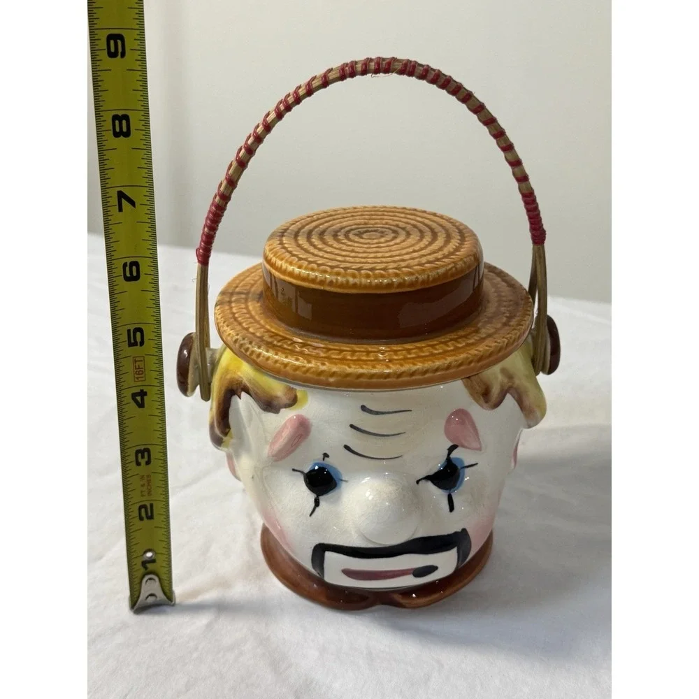 Vintage Lipper and Mann Clown Biscuit Cookie Jar with Handle Made in Japan
